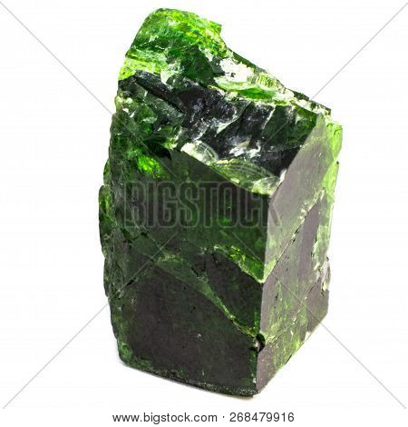 Natural Chrome Diopside Crystal On A White Background