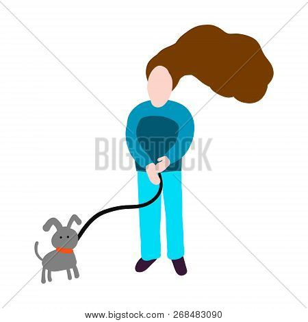 Girl And Dog Illustration Walking Together Grey Blue Brown And Violet