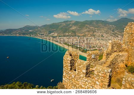 Amazing Cleopatra Beaches View From Alanya Castle In Antalya, Turkey.