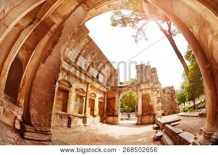 Temple De Diane Ruins Interiour Nimes, Sourht France