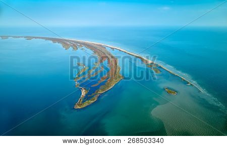 aerial view of Sacalin Island, newly formed in the Black Sea near Sfantu Gheorghe, Romania