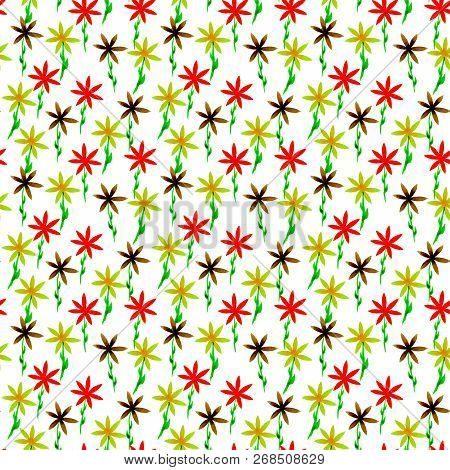 Cute Watercolor Floral Seamless Pattern. Green Boho Flowers. Vintage Hippie Style. Cute Floral Water