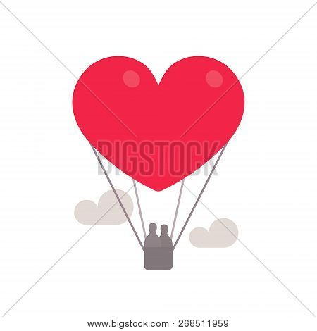 Heart Symbol As Hot Air Balloon With Couple Inside, Love And Relationsheep Concept Vector Illustrati