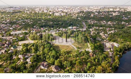 Aerial View Of Zhytomyr City In Ukraine With Memorial
