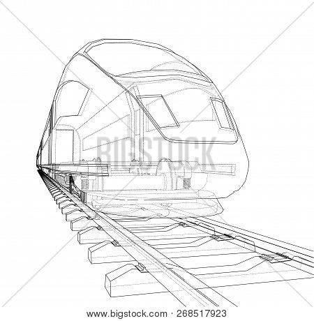 Modern Speed Train Concept. Vector Rendering Of 3d. Wire-frame Style