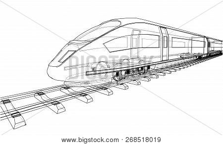 Modern Speed Train Concept. Vector Rendering Of 3d. Wire-frame Style