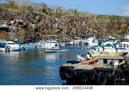 Puerto Ayora, Ecuador - April 27, 2009: Local Ships Docked In Puerto Ayora Port