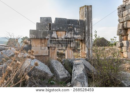 The Remains Of The Central Entrance On The Ruins Of The Destroyed Roman Temple, Located In The Forti