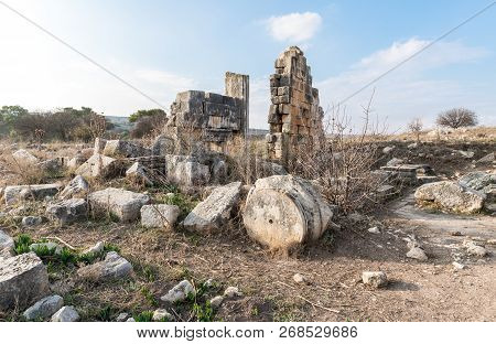 The Remains Of The Columns On The Ruins Of The Destroyed Roman Temple, Located In The Fortified City