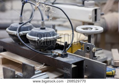 Woodworking Machinery In A Wooden Door Factory
