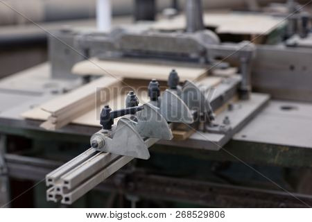 Woodworking Machinery In A Wooden Door Factory