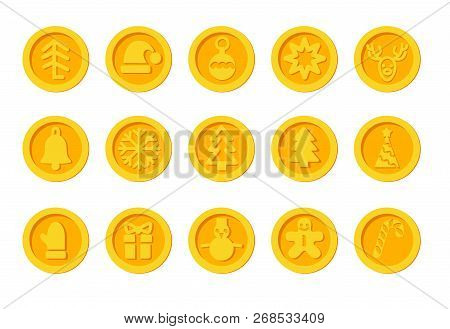 Santa Claus Crypto Currency Coins Christmas Winter New Year Holiday Golden Set