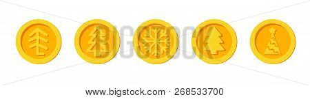 Cryptocurrency Coins Of Santa Claus Christmas Winter New Year Holiday Golden Set