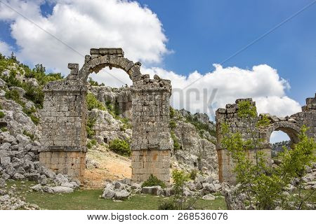 Travel Concept Photo. Uzuncaburc Historical Ancient City Mersin / Turkey