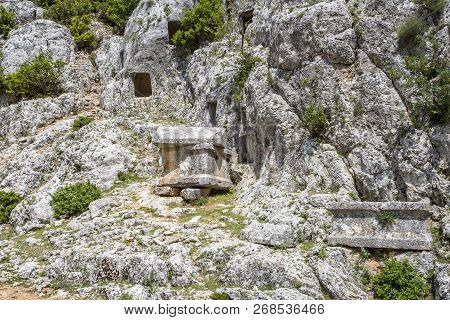 Travel Concept Photo. Uzuncaburc Historical Ancient City Mersin / Turkey