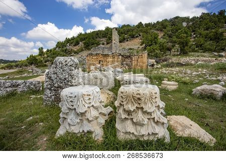 Travel Concept Photo. Uzuncaburc Historical Ancient City Mersin / Turkey