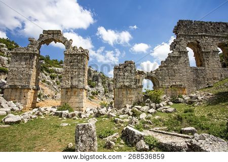 Travel Concept Photo. Uzuncaburc Historical Ancient City Mersin / Turkey