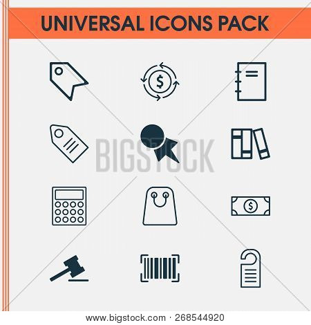 Commerce Icons Set With Paper Tag, Microcomputer, Badge And Other Discount Coupon Elements. Isolated