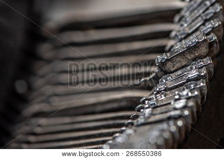 Close Up Of The Letters On An Old Typewriter.