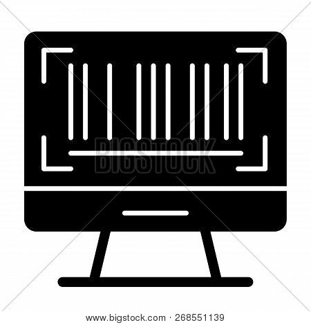 Barcode On Screen Solid Icon. Barcode On Computer Monitor Vector Illustration Isolated On White. Cod
