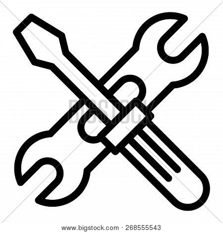 Screwdriwer And Adjustable Wrench Line Icon. Repair Vector Illustration Isolated On White. Screwdriv