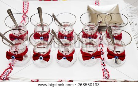 Turkish Azeri Traditional Pear-shaped Glass For Black Tea. Armudu Armud At The Bottom And A Glass Bo