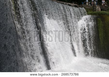 Artificial Waterfall In A Small Hydroelectric Power Station