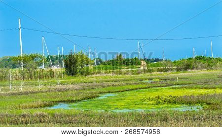 Padanaram Habor Green Grass Salt Water Marsh Dartmouth Masschusetts