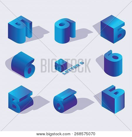 Isometric Alphabet Font Russian Letter B. 3d Effect Letters, Various Foreshortening With Flat Shadow