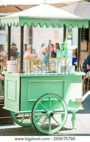 Shiny Mint Colorful Ice Cream Cart Outdoors