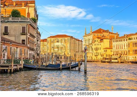 Gondolas Pier And Ca Foscari University Of Venice, Italy