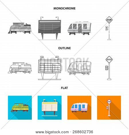 Vector Illustration Of Train And Station Icon. Set Of Train And Ticket Vector Icon For Stock.