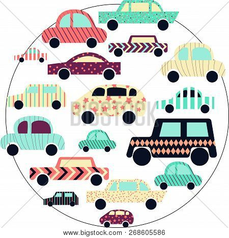 Background With Cute Modern Cars.art Can Be Used For Printing, Postcard, Poster.