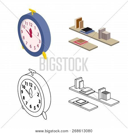 Vector Design Of Bedroom And Room Sign. Set Of Bedroom And Furniture Stock Symbol For Web.