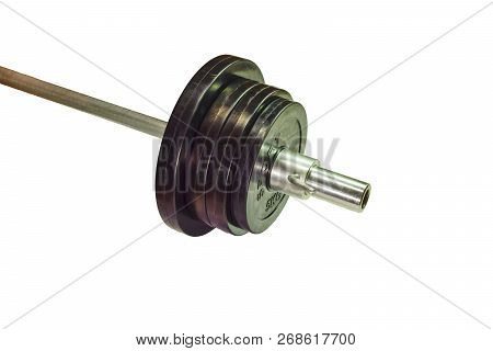 Grif Rod With Rubberized Pancakes And Lock On White Background. Sport Shells.