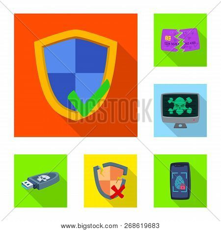 Vector Design Of Virus And Secure Icon. Collection Of Virus And Cyber Vector Icon For Stock.