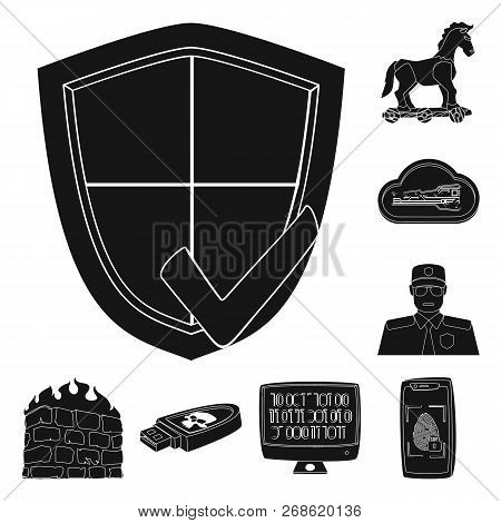 Isolated Object Of Virus And Secure Sign. Set Of Virus And Cyber Stock Vector Illustration.