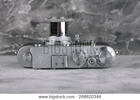 Moscow, Russia, April 18, 2017. The Old Soviet Rangefinder Camera Zorki-2c, Released1957.