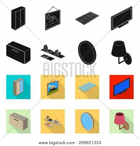 Vector Illustration Of Bedroom And Room Sign. Collection Of Bedroom And Furniture Vector Icon For St