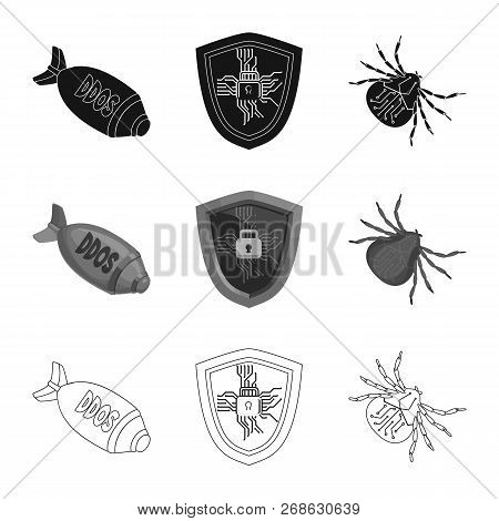 Vector Design Of Virus And Secure Symbol. Set Of Virus And Cyber Vector Icon For Stock.