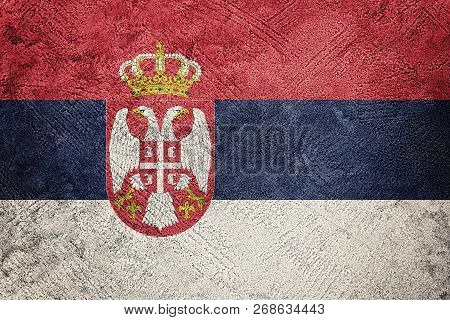 Grunge Serbian Flag. Serbia Flag With Grunge Texture.
