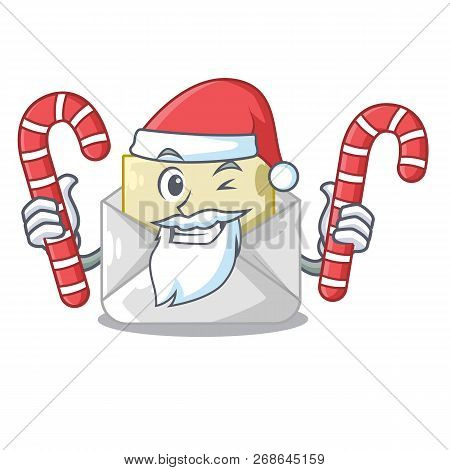 Santa With Candy Envelope Opened On Shape White Mascot