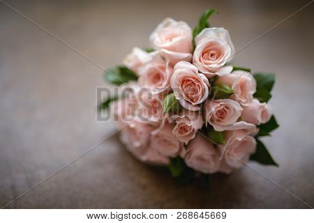 Bridal Bouquet In Rustic Place, For Use In Wedding Websites Or Blogs.