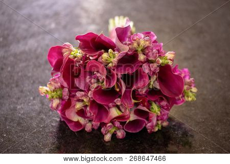 Bridal Bouquet In Rustic Place, For Use In Wedding Websites Or Blogs.