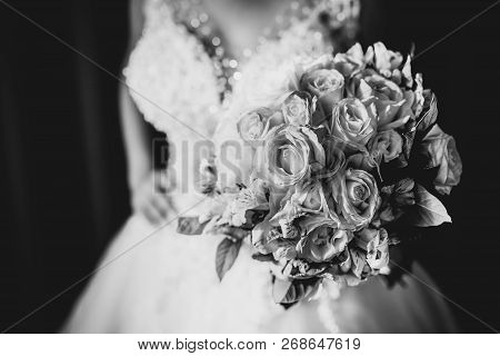 Bridal Bouquet In Rustic Place, For Use In Wedding Websites Or Blogs.