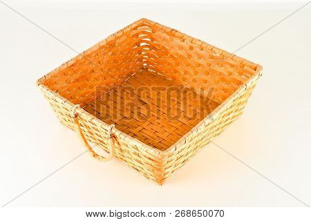 Close-up Of Vimini Bamboo Wooden Basket Object On A White Background