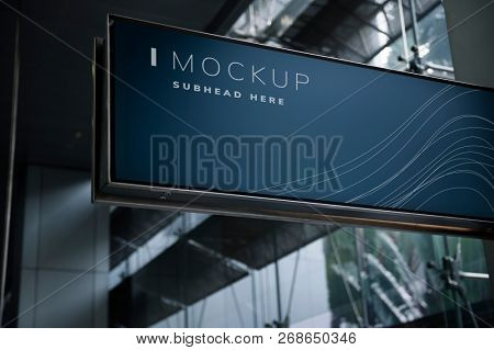 Blue signboard mockup in a mall