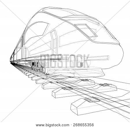 Modern Speed Train Concept. Vector Rendering Of 3d. Wire-frame Style
