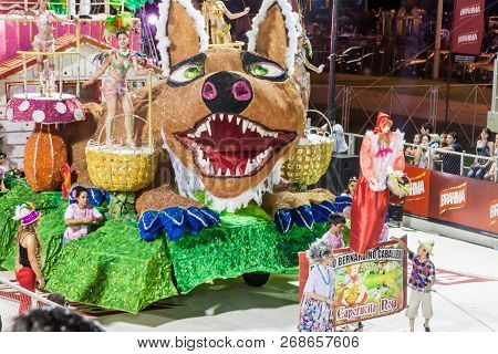 Encarnacion, Paraguay - Feb 8, 2015: Participants Of A Traditional Carnival In Encarnacion, Paraguay