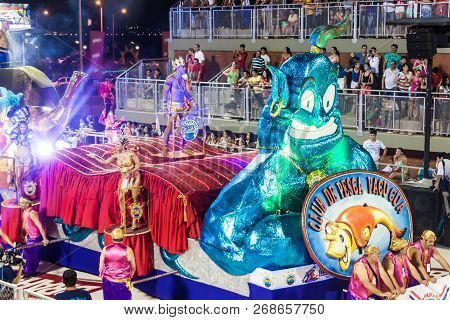 Encarnacion, Paraguay - Feb 8, 2015: Participants Of A Traditional Carnival In Encarnacion, Paraguay